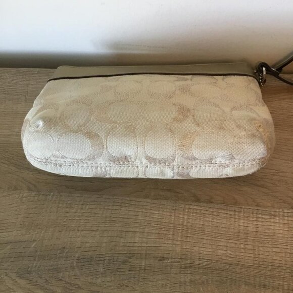 Coach Signature C Gold and Cream Wristlet on Fabric Exterior w/ Leather Trim - Picture 3 of 6